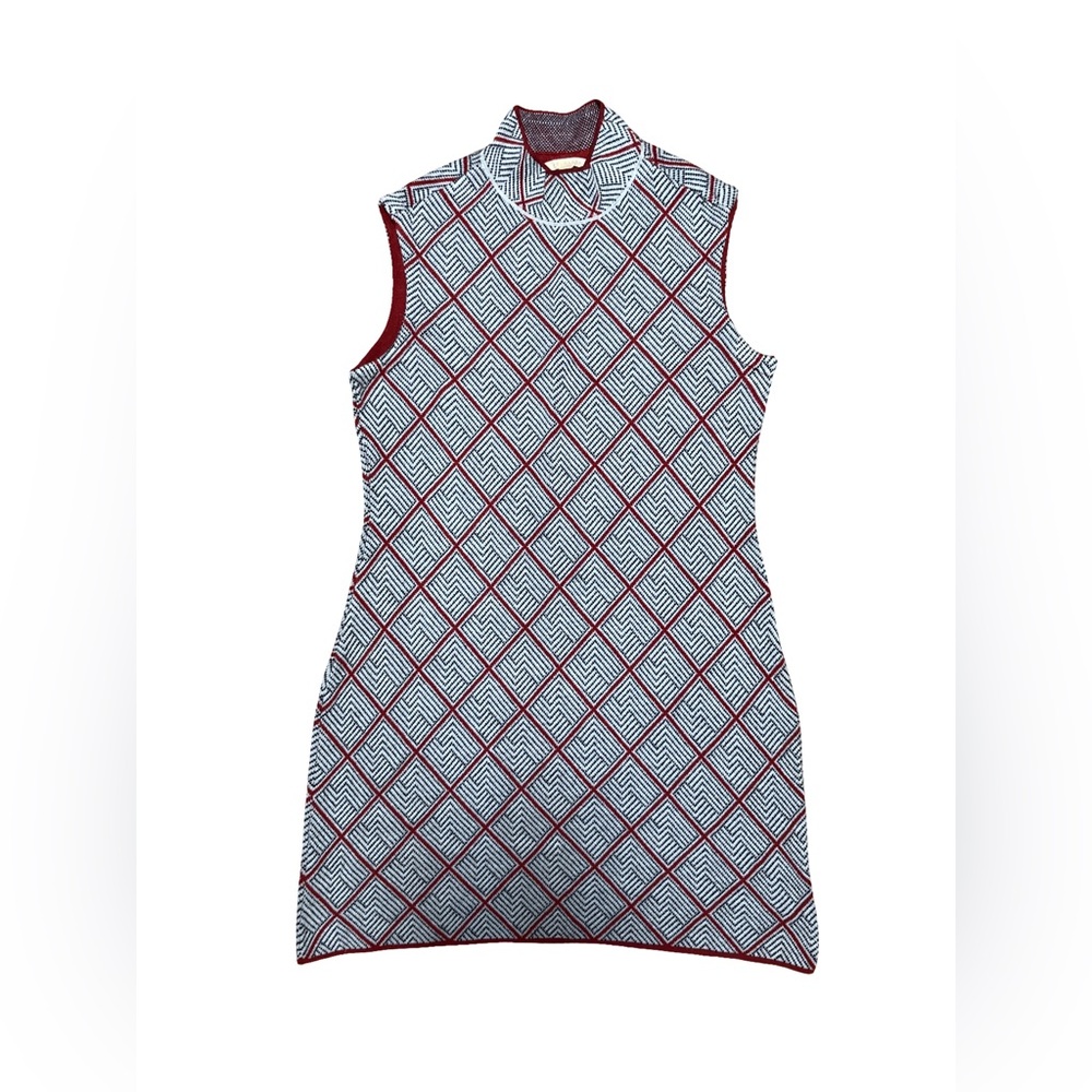 SVRNAA Knit Dress with Geometric Print in Red, White and Black Size M - Picture 5 of 13